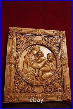 Carved picture Raphael's Madonna In The Chair reproduction. Made from wood. 15