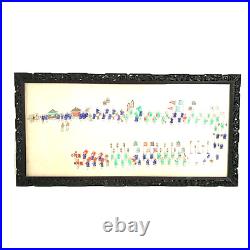 Fine Carved Chinese Picture Frame with Watercolor
