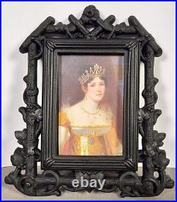 French Antique Black Forest Pair Picture Frames Hand Carved Ebony Wood