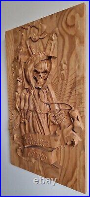 Game Over, Grim reaper, Wood Carved picture, wall hanging, perfect gift for teen
