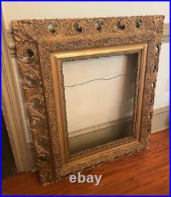 Gorgeous Antique Hand Carved Gilt Wood Picture Frame 28 x 2 1/2 x 31 1/2