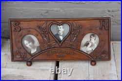Gorgeous antique 1941 wood carved black forest picture photo frame rare