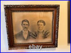 Hand Carved Victorian Antique Picture Frame With Hand Tinted Photo Of Victorian