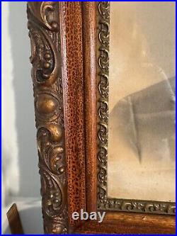 Hand Carved Victorian Antique Picture Frame With Hand Tinted Photo Of Victorian