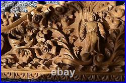 Hand Carved wood heavy Wide Ornate Floral Baroque Picture Mirror Frame 73x45 in