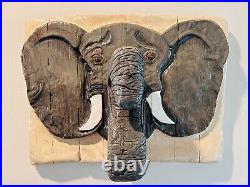 Hand carved wood elephant Hanging Picture
