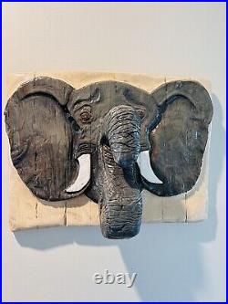 Hand carved wood elephant Hanging Picture