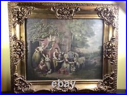 Hand carved wood picture frame with original European print