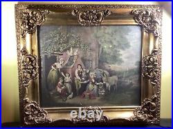 Hand carved wood picture frame with original European print