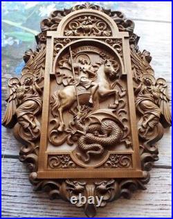 Icon Saint George and the Dragon 3D Art Orthodox Wood Carved Icon Picture 15