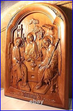 Icon The Most Holy Trinity 3D Art Orthodox Wood Carved. Picture. Great Gift. 19