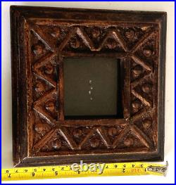 Indian Carved Teak Wood Frame Brown Picture Frame 7 x 7 Vintage TWOS Company