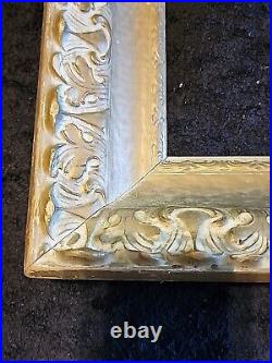 Large Antique Victorian HAND-CARVED WALNUT DEEP WELL PICTURE FRAME Gold & White