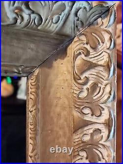Large Antique Victorian HAND-CARVED WALNUT DEEP WELL PICTURE FRAME Gold & White