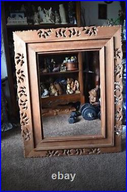 Large Hand Carved wood Ornate Floral Baroque style Picture Mirror Frame 41x 33IN