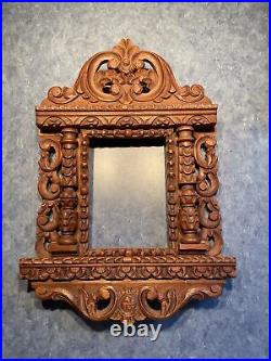Old Ornate Hand Carved Wood Picture Mirror Frame India Moroccan Intricate