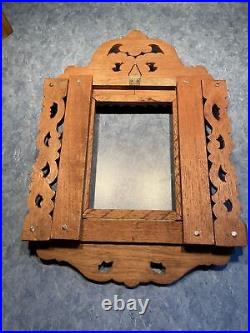 Old Ornate Hand Carved Wood Picture Mirror Frame India Moroccan Intricate