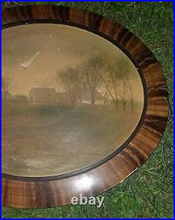 Oval Carved Wood Convex Bubble Picture Frame25 x 20 FARM 1920s 1930s 1940s