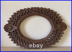 Oval Wood Picture Frame Carved Blumenmuster Flowers Leaves Antique