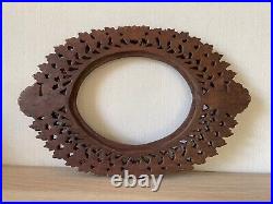 Oval Wood Picture Frame Carved Blumenmuster Flowers Leaves Antique