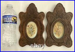 Pair Antique 19th C. Wood Carved Frames with Porcelain Plague Inserts