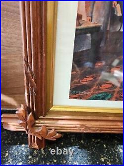 Pair Antique Picture Frames Adirondack Eastlake Wood Leaf Leaves Carvings