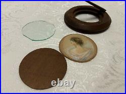 Pastel Portrait of a Woman in 5 Chip Carved Round Walnut Aesthetic Frame