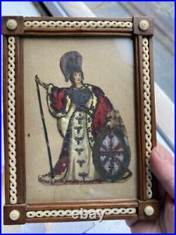 RARE Antique carved Victorian Picture Frame with hand painted Lady Roman Warrior