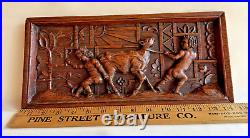 Rare Antique Carved Picture of Muscular Children Pulling and Pushing Calf Cow