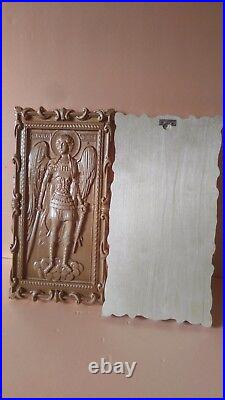 St Michael the Archangel. Wood Carved picture. Gift for him, gift for mom