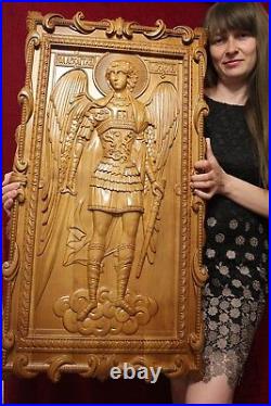 St Michael the Archangel. Wood Carved picture. Gift for him, gift for mom 41