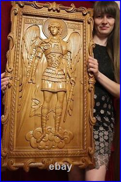 St Michael the Archangel. Wood Carved picture. Gift for him, gift for mom 41