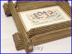 Stunning 1919 Antique Tramp Art PICTURE FRAME Chip Carved Wood 9x10 / 4x6