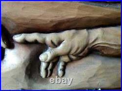 The Creation of Adam, Wood Carved handmade Picture from solid Linden wood
