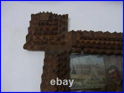 Tramp Art Picture Frame Chip Carved Antique German #Q