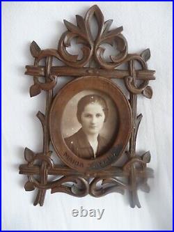 Two Antique Picture Frames Black Forest And Easel Back Chip Carved Old Photos