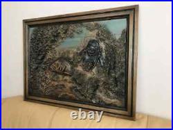 Underwater Fishing Large Wood Carving Picture 3D Art Work Gift Panno Wall Decor