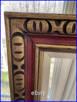 VINTAGE HAND CARVED GILDED / RED WOOD FRAME FOR PAINTING 10 X 8 INCH (c-40)