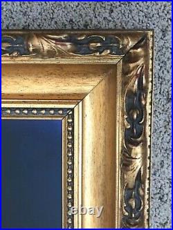 VTG Gold Gilt Red Lacquer Leaf Carved Wood Picture Art Frame UV Glass 33x29'