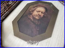 VTG Pair Octagon Carved Wood Picture Frame Self Portrait Rembrandt Landscape Art