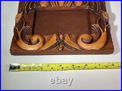 VTG Tramp Folk Art Hand Carved Thick Handmade Wood Floral Picture Frame AS IS