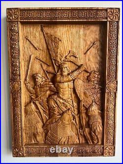 Vikings, wood carved picture, wall decoration, Skandinavian style wall hanging