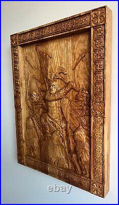 Vikings, wood carved picture, wall decoration, Skandinavian style wall hanging
