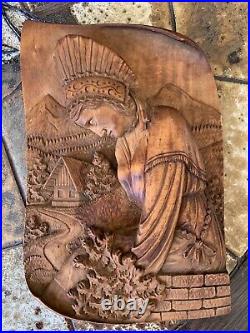 Vintage (1959)Hand Carved Wooden Picture Plaque Wall Hanging Art