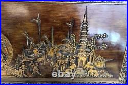 Vintage Detailed Wall Hanging Picture Wood Carved Monks Temple 39 By 19 Inches
