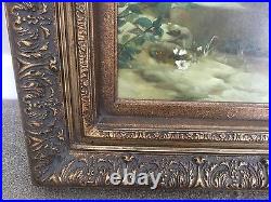 Vintage French Canvas Picture Mother Child Giclee Painting Carved Wood Frame