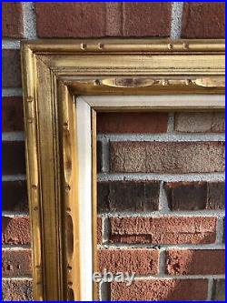 Vintage Mid Century Large Hand Carved Mexico Picture Frame 20 x 24 Gold Linen