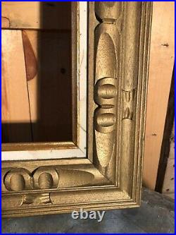 Vintage Mid Century Modern Wood Hand Carved XLarge Frame Matte Gold NOS 31 x 43