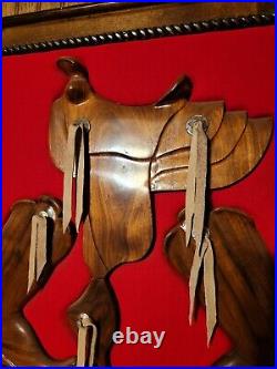 Vintage Wood Hand Carved Saddle And Boots Picture Wooden Frame Cowboy Western