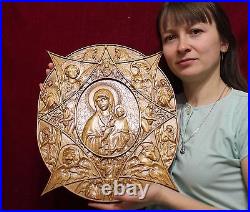 Virgin Mary Mother of God wooden carved picture. Religious gift for mom, her 19